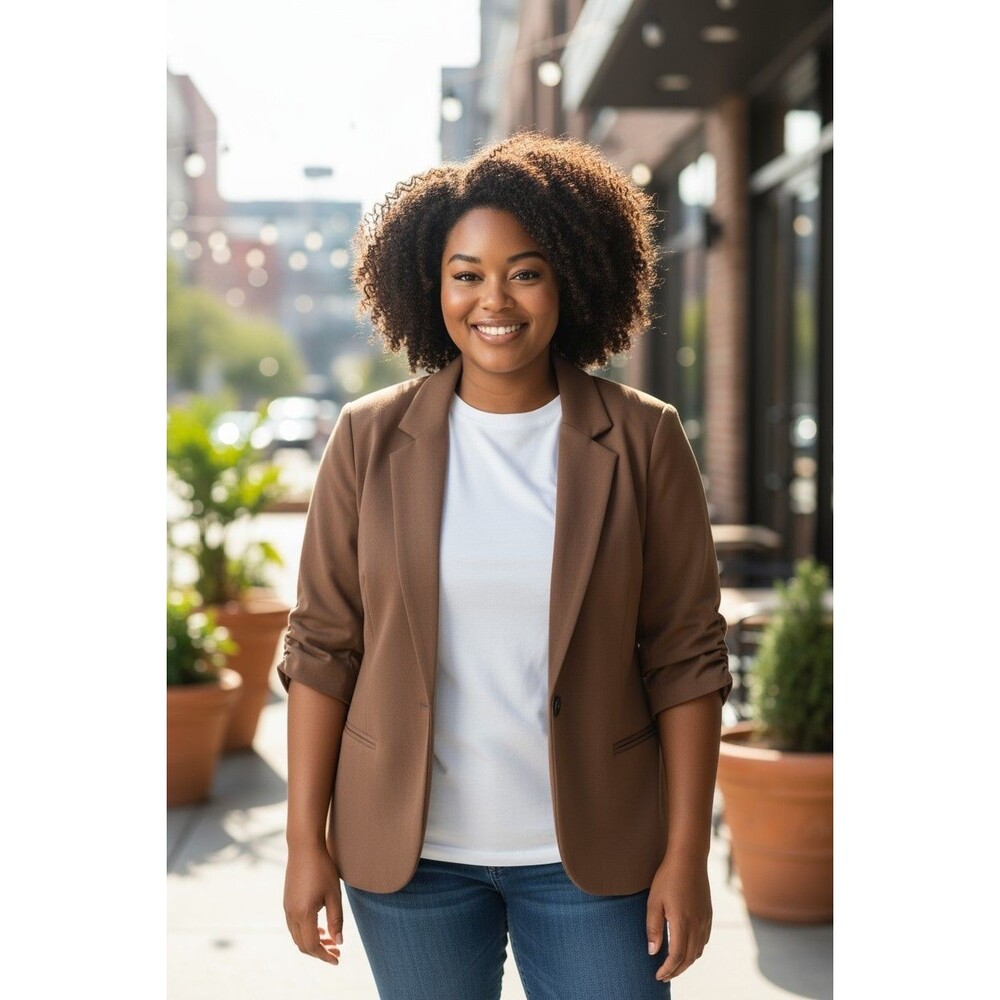 Insight New York Womens Jacket/ Blazer Size 14 Brow Camel Open Front